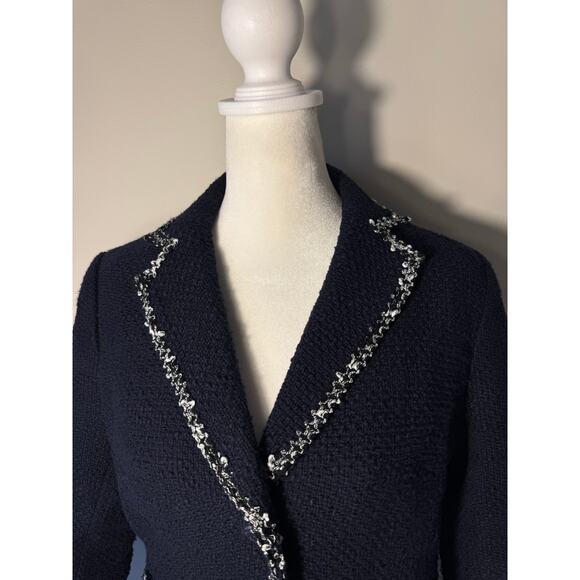 Talbots Navy Blue Tweed Blazer Jacket Size 4P - Picture 2 of 8
